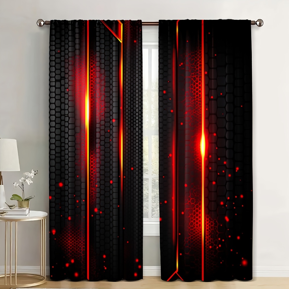 Office And Tech - 2pcs Tirai Lava Hitam Merah Motif